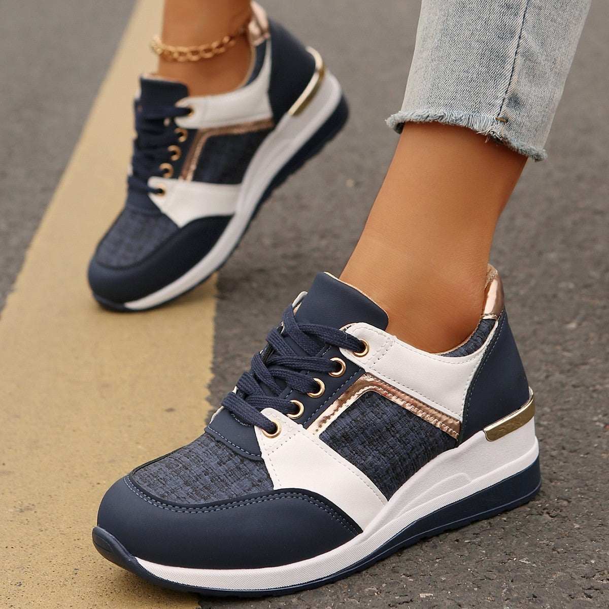 Colorblock Lace-Up Sneakers from poundforpoundfitness store