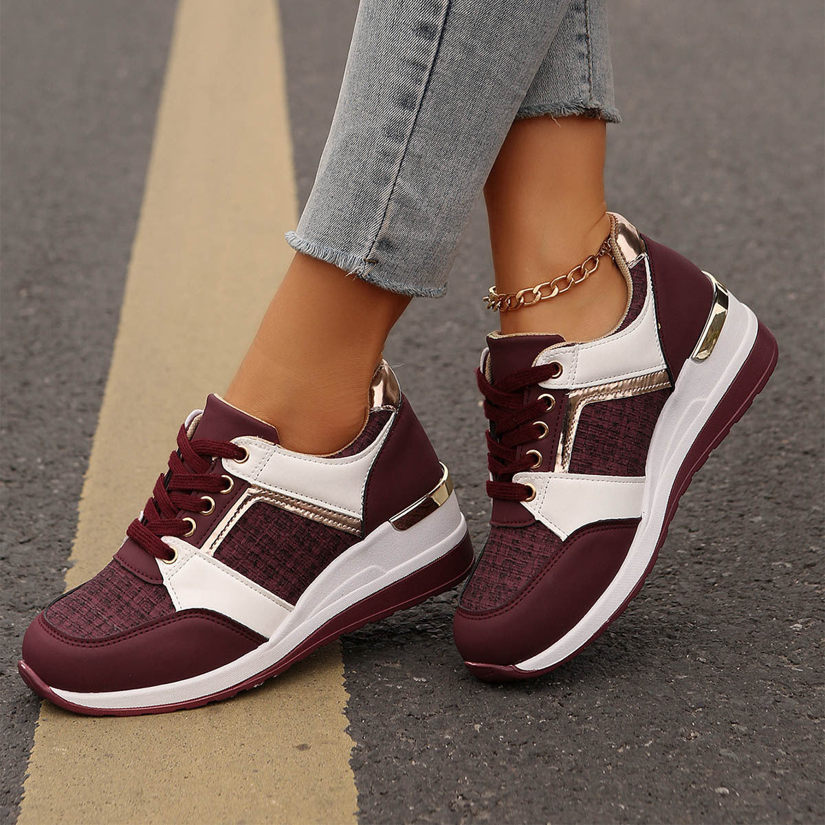 Colorblock Lace-Up Sneakers from poundforpoundfitness store