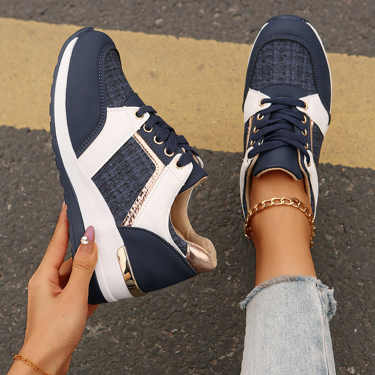 Colorblock Lace-Up Sneakers from poundforpoundfitness store