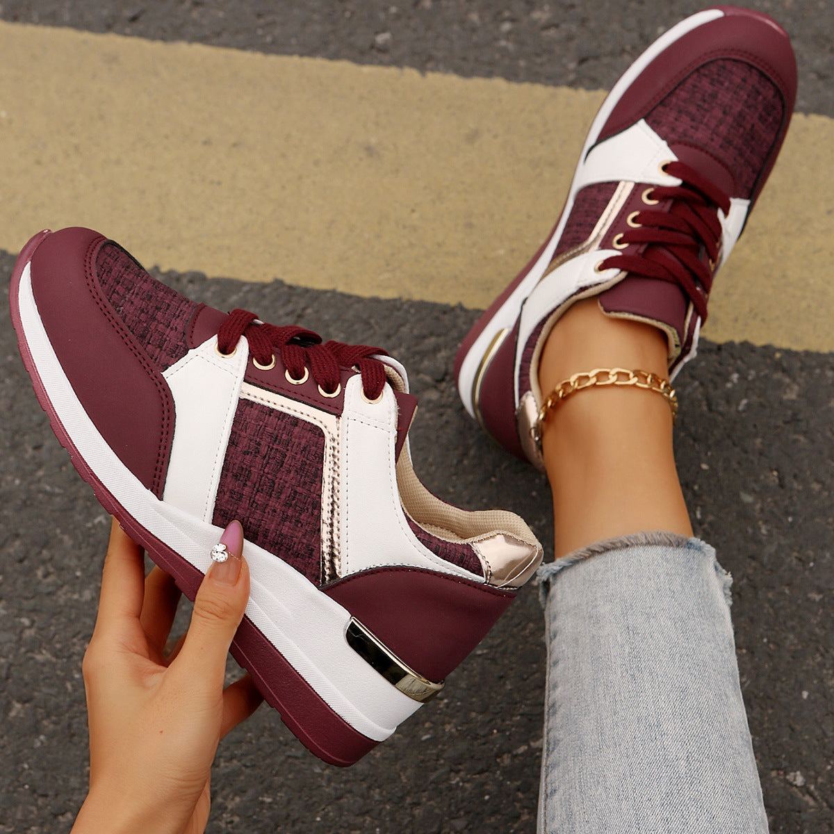 Colorblock Lace-Up Sneakers from poundforpoundfitness store