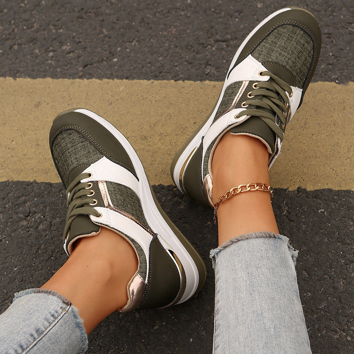 Colorblock Lace-Up Sneakers from poundforpoundfitness store