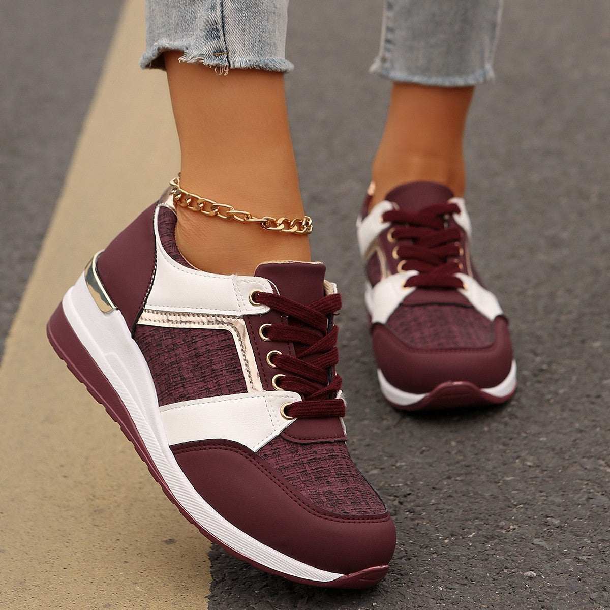 Colorblock Lace-Up Sneakers from poundforpoundfitness store